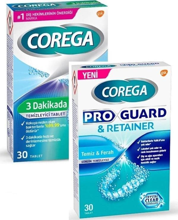 Corega Cleanser Bio Protez Temizleme Tablet 30'lu+ Proguard & Retainer Diş Aparatı Temizleyici Tablet 30'lu - Image 1