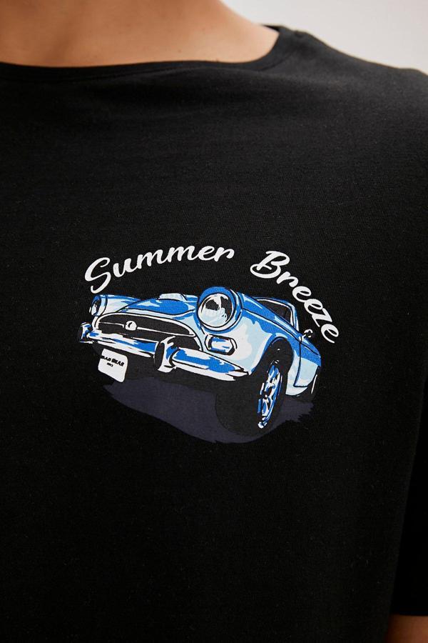 Dustin Siyah Baskılı Erkek Tişört - Image 1