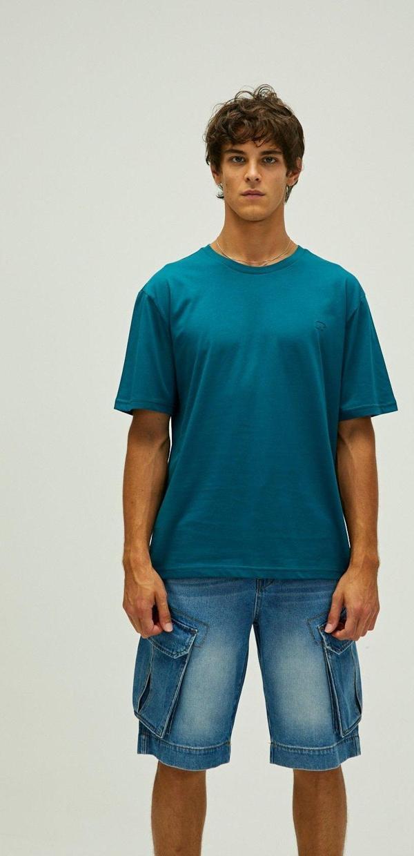 Liber Oversize T-Shirt Petrol Mavi Basic Erkek Tişört  - Image 1