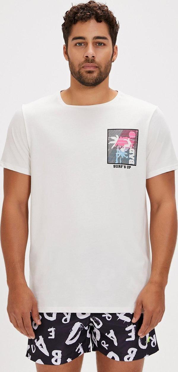 Lorenzo Beyaz Baskılı Erkek Tişört - Image 1