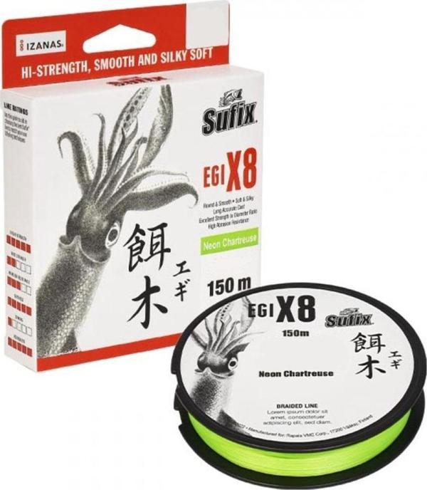 Sufix Egi x8 İp Misina NEON CHARTREUSE-0.165MM - 150M - 10.5KG - Image 1