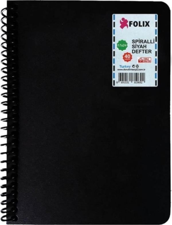 Folix Spiralli Siyah Defter 120 Gr. 17 x 24 Cm. 40 Yp.  - Image 1