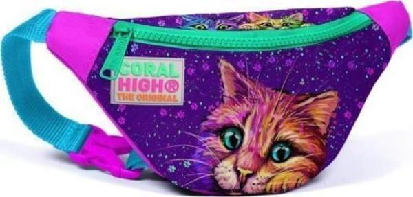 Coral High Kids Mor Pembe Kedi Deseneli Bel Çantası 12604 - Image 1