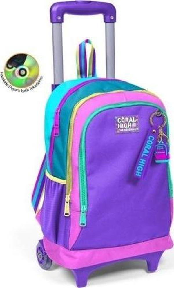 Coral High Kids Pembe Pastel Renkli Üç Bölmeli Çekçekli Okul Sırt Çantası 23959 - Image 1