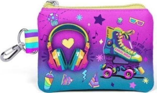 Coral High Kids Pembe Turkuaz Kulaklık Paten Desenli Bozuk Para Çantası 21883 - Image 1