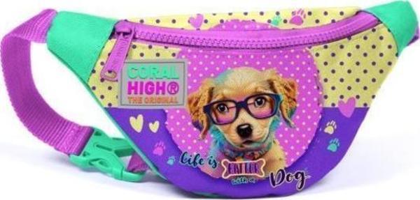 Coral High Kids Sarı Pembe Sevimli Köpek Desenli Bel Çantası 11504 - Image 1