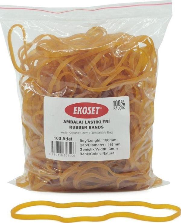 Ekoset 180x3mm Geniş Kauçuk Paket Ambalaj Kasa Lastiği 100 Adet - Image 1