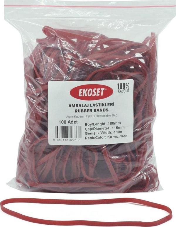 Ekoset 180x4mm Kauçuk Paket Ambalaj Lastiği Kırmızı 100 Adet - Image 1