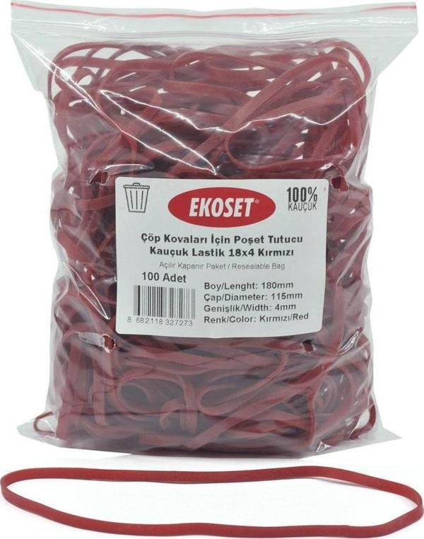 Ekoset Çöp Kovaları İçin Poşet Tutucu Kauçuk Lastik 18x4 Kırmızı - Image 1
