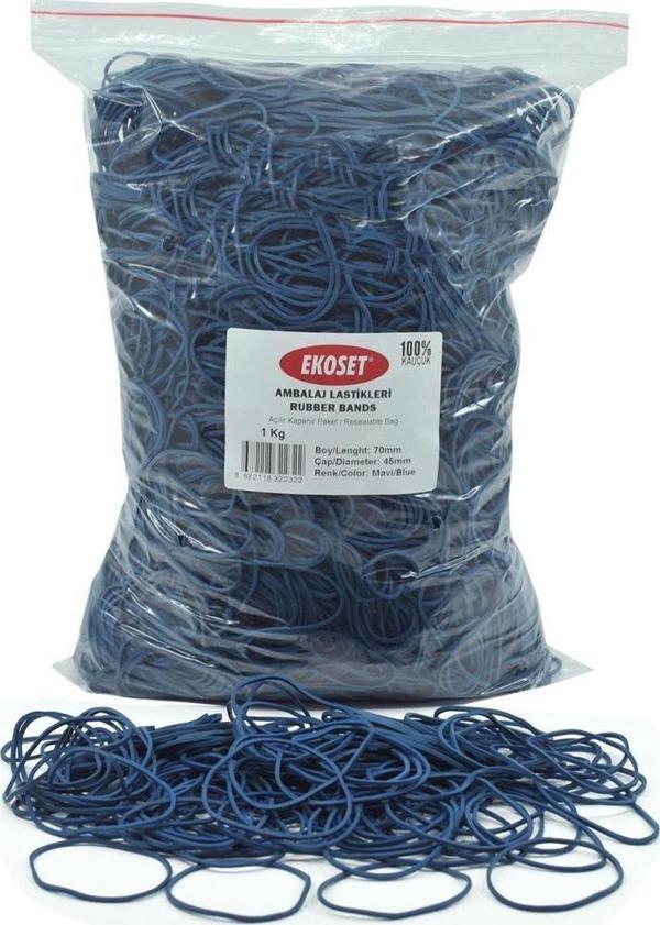Ekoset Kauçuk Paket Ambalaj Para Lastiği 70mm Mavi 1Kg - Image 1