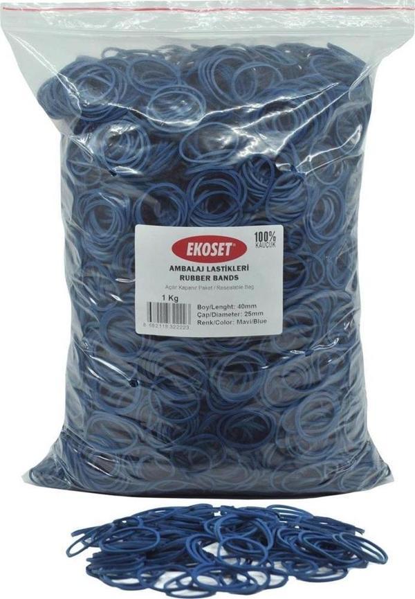 Ekoset Kauçuk Paket Ambalaj Toka Para Lastiği 40mm Mavi 1Kg - Image 1