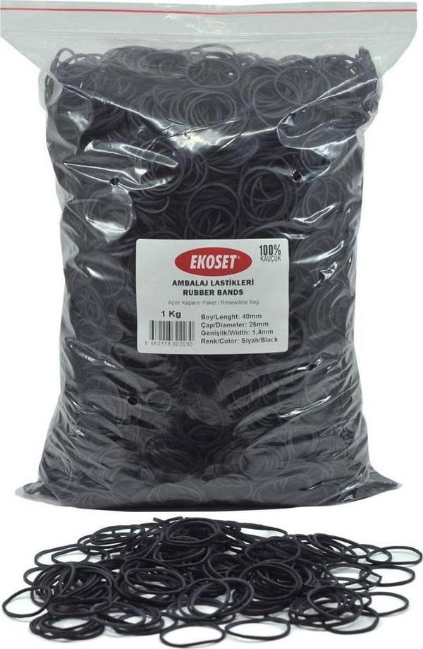 Ekoset Kauçuk Paket Ambalaj Toka Para Lastiği 40mm Siyah 1Kg - Image 1