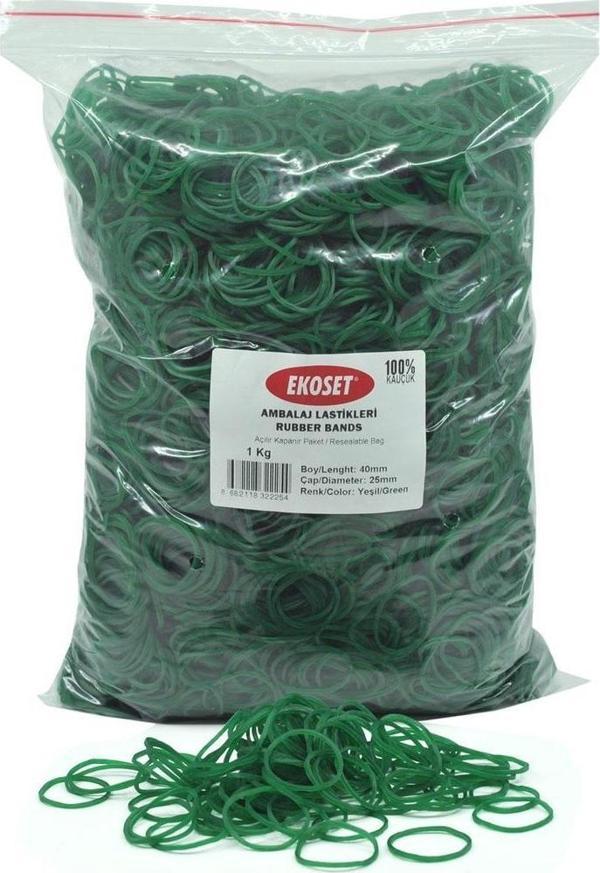 Ekoset Kauçuk Paket Ambalaj Toka Para Lastiği 40mm Yeşil 1Kg - Image 1