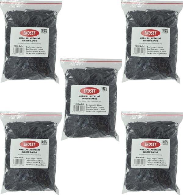 Ekoset Siyah Paket Ambalaj Para Lastiği 40mm 5.000 Adet - Image 1