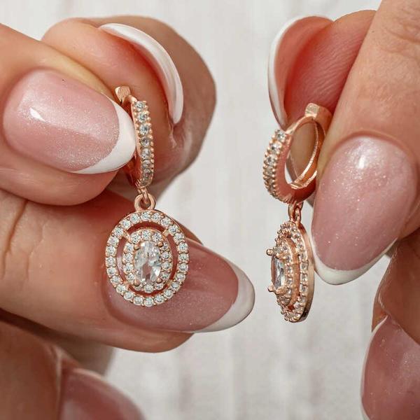 Himarry Gümüş Rose Oval Taşlı Sallantılı Küpe - Image 1