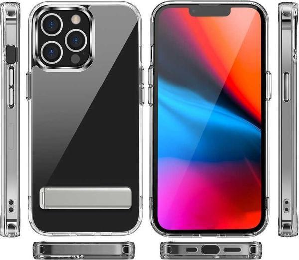 Apple iPhone 14 Pro Kılıf Standlı Şeffaf Silikon Zore L-Stand Kapak - Image 1