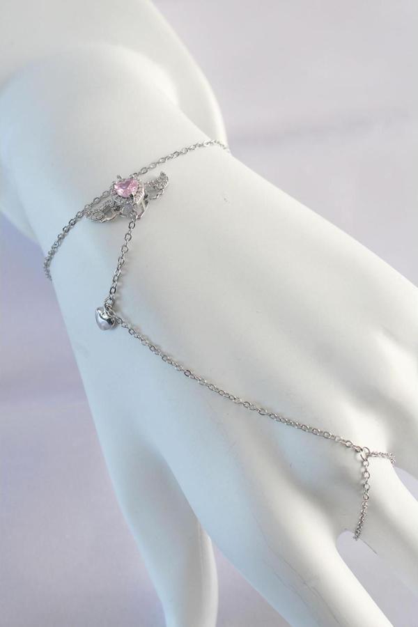 316L Çelik Gümüş Renk Pembe Zirkon Taşlı Kanatlı Kalp Model Şahmeran - TJ-SN584 - Image 1