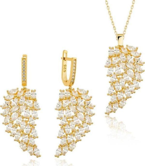 925 Ayar Gümüş Gold Melek Kanadı Kadın Set - Image 1