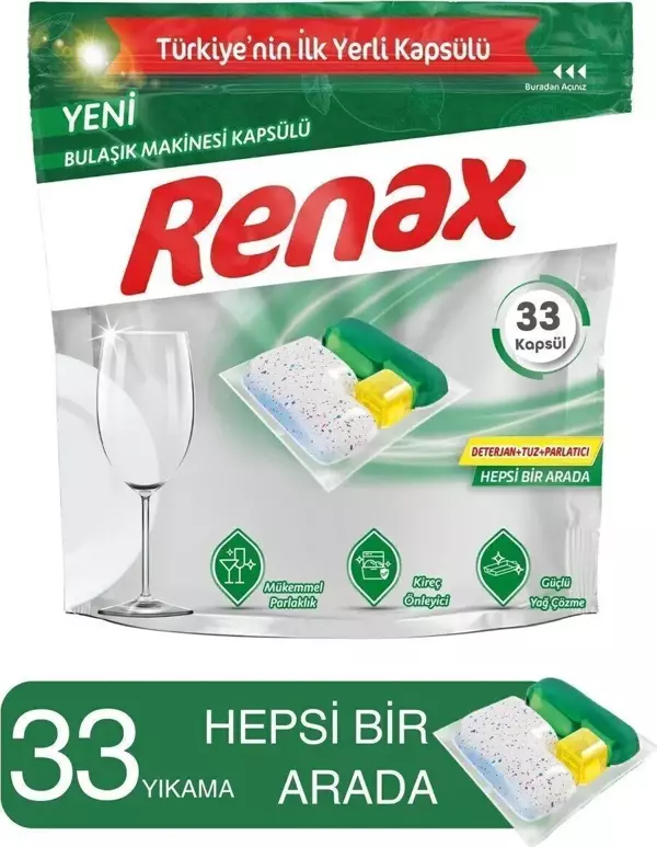 RENAX Bulaşık Makinesi Kapsülü Hepsi Bir Arada 33 Lü X 3 - Image 1