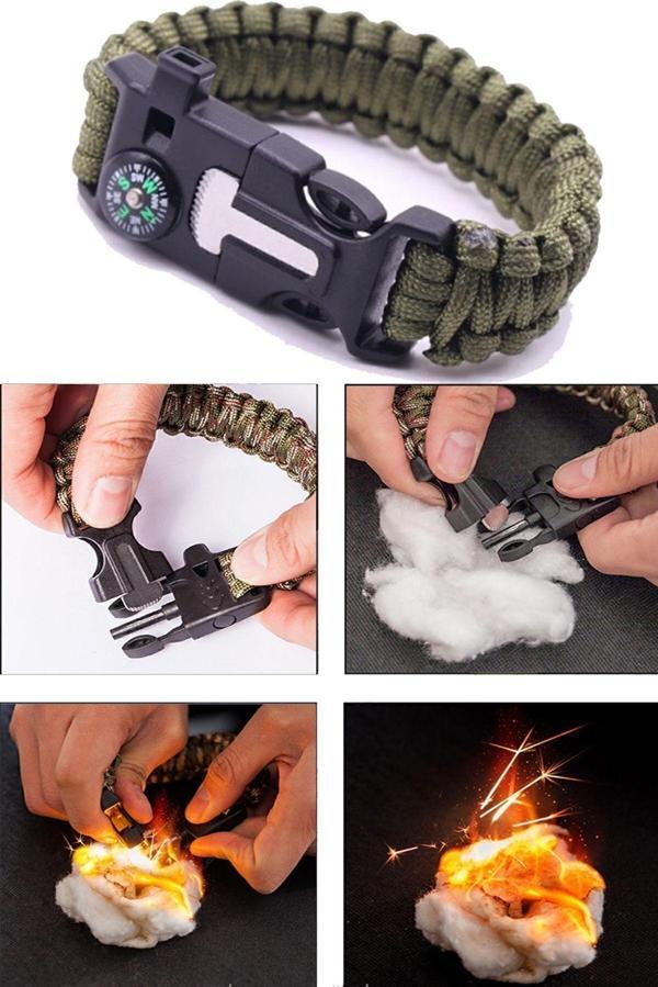Zeyd Ticaret Survival Pusulalı Hayatta Kalma Bilekliği Kamp Bileklik Düdük Çok Amaçlı Outdoor Aksesuar Kit Askeri - Image 1