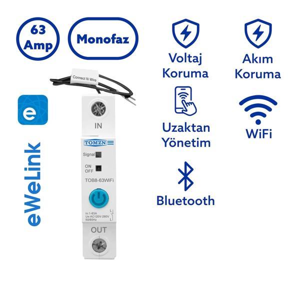 Tomzn WiFi Akıllı Voltaj ve Akım Koruma Rölesi, Dahili Enerji Ölçer 63A eWelink Uyumlu - Tek Kutup - Image 1