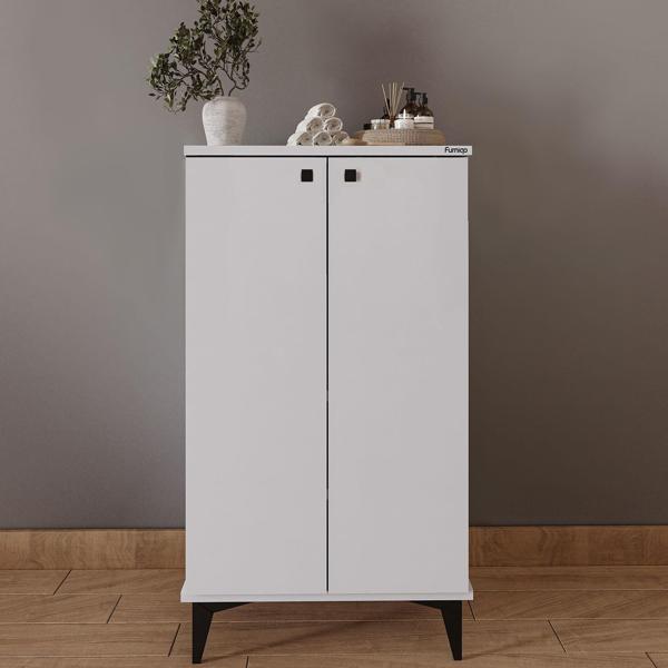 Furniqo CD-1 Çok Amaçlı Dolap, Kiler Dolabı, Banyo Dolabı, Erzak Dolabı, Mutfak Dolabı, 2 Kapaklı 4 Bölmeli Beyaz Dolap - Image 1