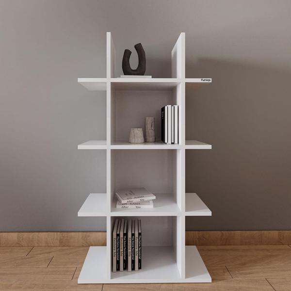 Furniqo KT-1 Dekoratif Kitaplık, Raf Düzenleyici, Kitap Rafı, Beyaz 70x25x130 Cm Kitaplık - Image 1