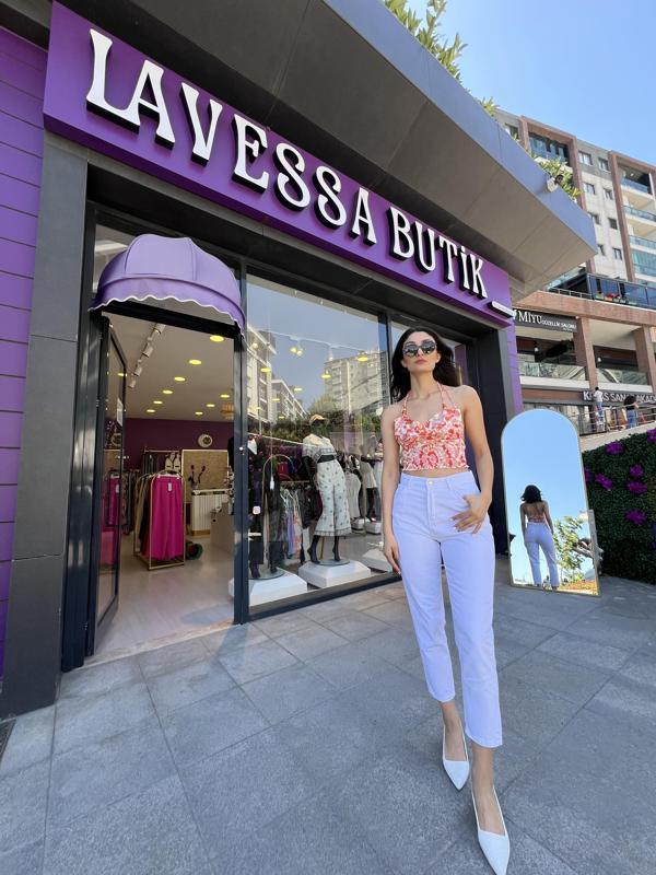 Gipe detaylı crop - turuncu çiçekli - Image 1