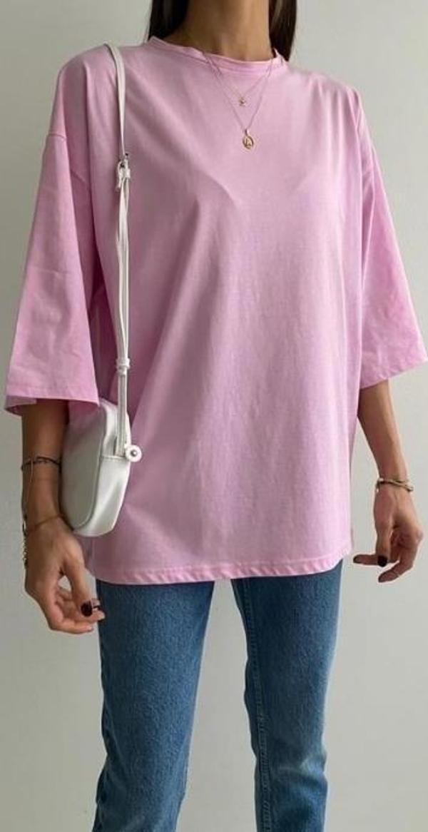 Oversize tişört - pembe renk - Image 1