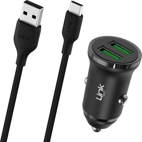 LinkTech C483e 12W 2x USB + Type-C USB Kablo Araç İçi Şarj Aleti Set Siyah - Image 1