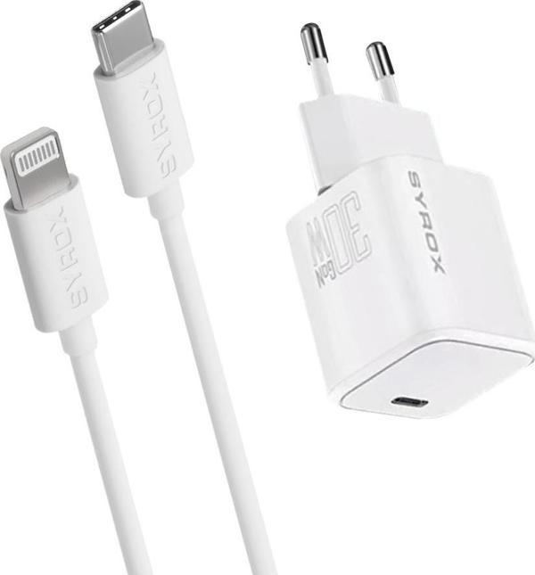 Syrox GAN30L SuperFast 30W GaN Type-C to Lightning Kablolu Şarj Aleti - Image 1