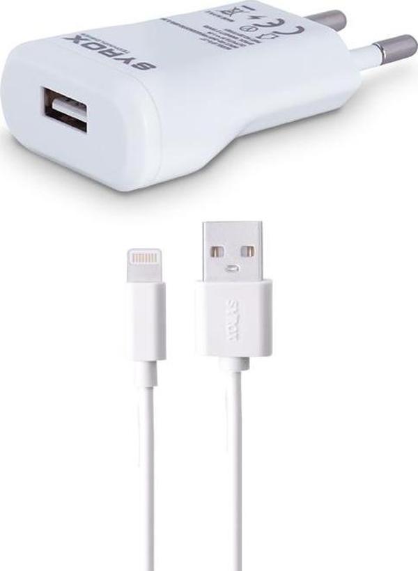 Syrox J17 iPhone Lightning Kablolu Şarj Aleti Set 1.0A Beyaz - Image 1