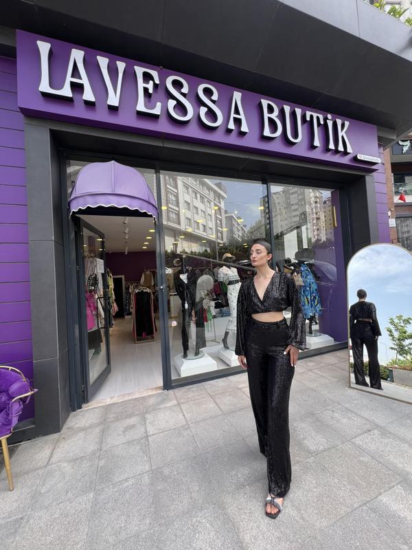 Pul payetli kruvaze bluz - siyah renk - Image 1
