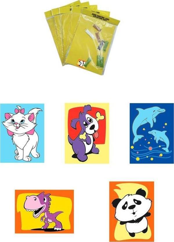 Sevimli Hayvanlar, 5 Adet Büyük Boy A4, Kız-Erkek Kum Boyama Kartı Seti-Red Castle KB-RC-052 - Image 1
