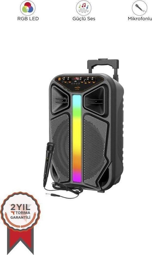 Torima Gts-1846 Işıklı Mikrofonlu Kumandalı Tekerlekli Bluetooth Hoparlör Siyah - Image 1