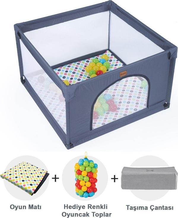 Playard Güvenli Bebek Ve Çocuk Oyun Alanı Oyun Parkı 100x100 Cm Oyun Matı Ve Topları Gri - Image 1