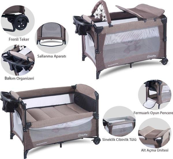 Hoffie Sleep Side Play Anne Yanı Park Yatak Sallanır Cibinlikli Oyun Parkı Bebek Beşik 70X110 Cm - Image 1