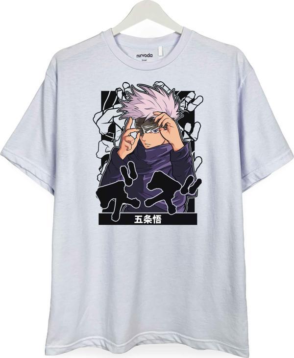 Karanlık Satoru Gojo Jujutsu Kaisen Baskılı Loose Fit Bisiklet Yaka Unisex Tişört - Image 1