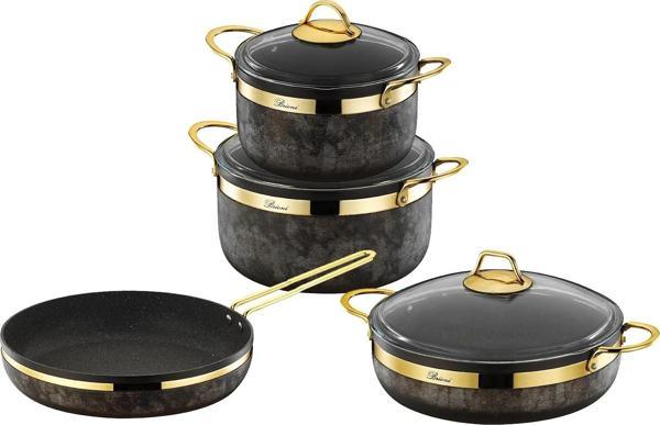 Brioni Royal Stone 7 Parça Tencere Seti - Kumtaşı/Altın - Image 1