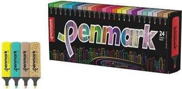 Penmark Fosforlu Kalem (İşaret Kalemi) Süperkutu 6Neon+6Pastel+6Tropik+6Sim (24 Lü Paket) hs-505-24s - Image 1