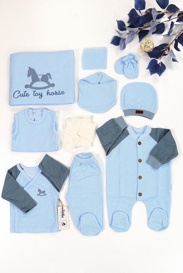 Erkek Bebebek  Yenidoğan Mavi 10 Lu Tulumlu Hastane Çıkışı STL6665 - Image 1