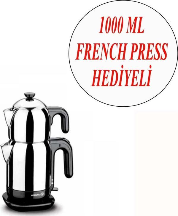Korkmaz Demtez Çay Makinesi ve Cam French Press Demlik - Image 1