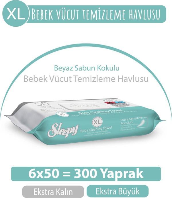 XL Beyaz Sabun Kokulu Bebek Vücut Temizleme Havlusu 6x50 (300 Yaprak) - Image 1