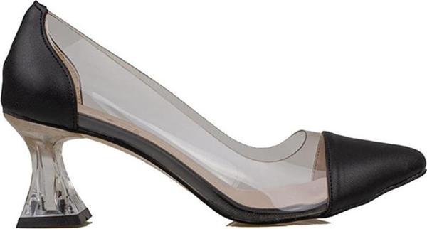 Trend Adımlar Siyah Şeffaf İşelemeli Kadın Klasik Ayakkabı - Image 1