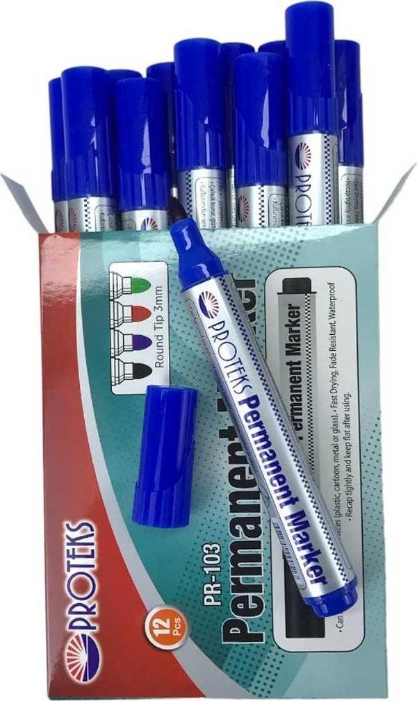 Protex Koli Kalemi Permanent Marker Mavi 12'li Paket - Image 1