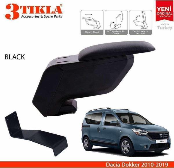 3 Tıkla Dacia Dokker 2010-2019 Delmesiz Çelik Ayaklı Siyah Kolçak Kol Dayama - Image 1
