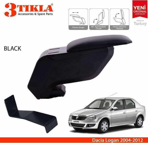 3 Tıkla Dacia Logan 2004-2012 Delmesiz Çelik Ayaklı Siyah Kolçak Kol Dayama - Image 1