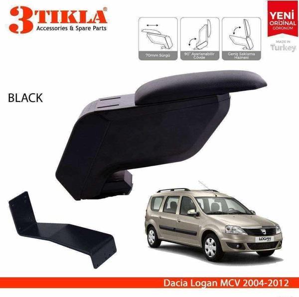 3 Tıkla Dacia Logan MCV 2004-2012 Delmesiz Çelik Ayaklı Siyah Kolçak Kol Dayama - Image 1
