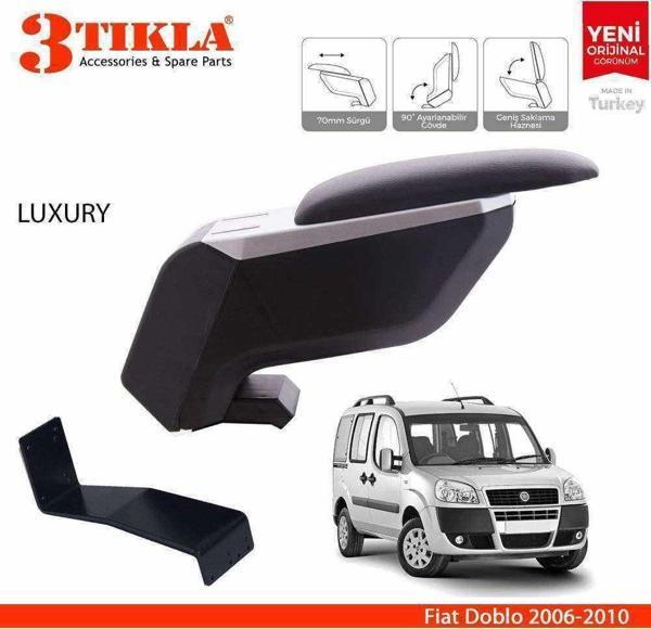 3 Tıkla Fiat Doblo 2006-2010 Delmesiz Çelik Ayaklı Siyah Kolçak Kol Dayama - Image 1