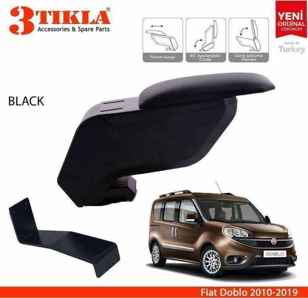 3 Tıkla Fiat Doblo 2010-2019 Delmesiz Çelik Ayaklı Siyah Kolçak Kol Dayama - Image 1